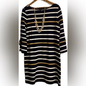 Ann Taylor Factory dress. Navy/gold/white. Size L